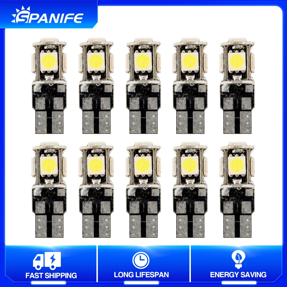 

Автомобильные сигнальные лампы Spanife, 10 шт., 6 Вт, T10, W5W, 5050, 5SMD, сверхъяркая автомобильная лампа заднего хода, стоп-светильник, фонарь заднего хо...