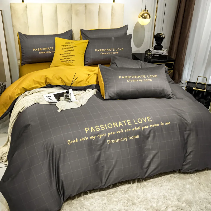 

EMS Free 40count Pure cotton 4pcs Quilt Sheet Pillowcase sheet Blanket King Queen Size embroidery Home textile coverlet
