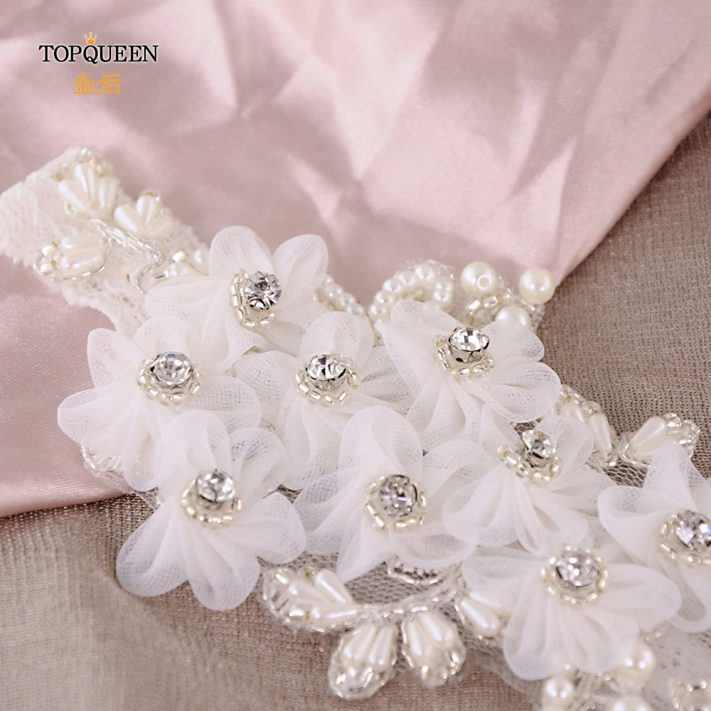 TOPQUEEN S355 Wedding Elastic Garter White Flower Pearl Sexy Garters Women/Female/Bride Thigh Ring Bridal Lace Leg Loop | Свадьбы и