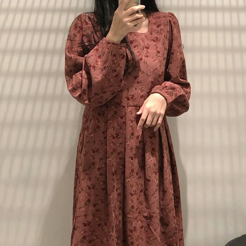 

Женские платья 2021, новое корейское Модное Элегантное нежное дизайнерское плиссированное платье в стиле ретро с квадратным вырезом и цветоч...