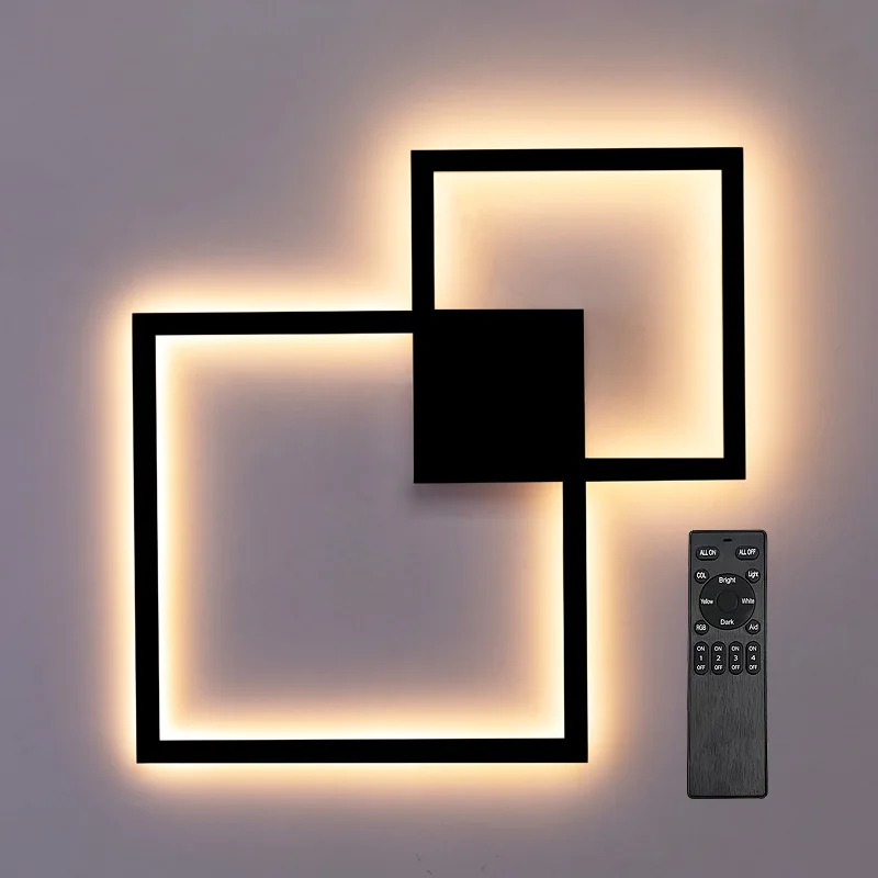 Modern LED wall lamp with remote controller light mounted living room sconce decoration square base fixtures 24W black 110V