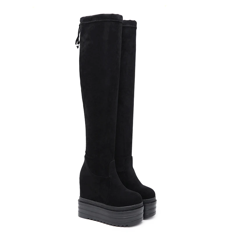 

15cm thick soles, high knee boots, fall/winter slope heel thin-leg women's boots size 34