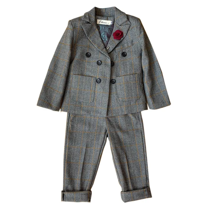 Костюм детский клетчатый из трех предметов пиджак и брюки платье для свадьбы дня