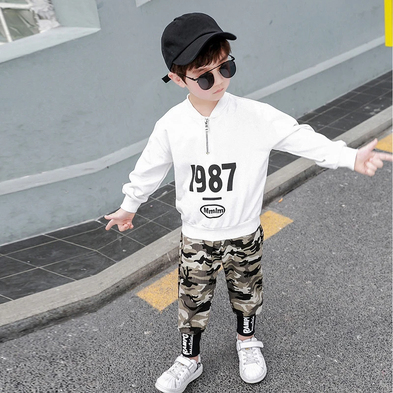 IENENS Child Set Autumn Baby Boys Clothes Sports Suit For Boy Letter Sweatshirt + Camouflage Pants Kids Military Clothing Outfit |