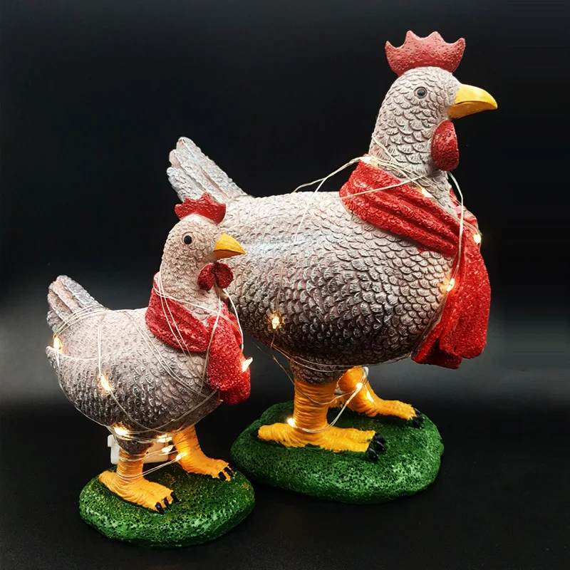 

3D светильник ящиеся украшения для цыплят, газона, Рождественский садовый декор со светодиодным шарфом, скульптура из смолы, украшение для к...