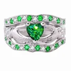 Модный комплект колец с зеленым сердцем и кристаллами парные обручальные кольца для женщин обручальные кольца ювелирные изделия женский подарок 3 шт.компл. бижутерия