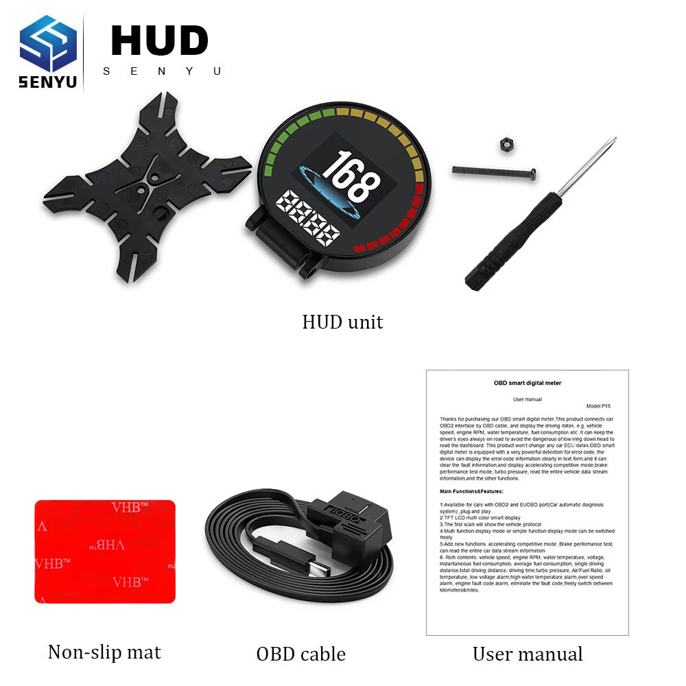 HUD Дисплей P15 Автомобильная электроника OBD 2 OBD2 HUD Дисплей Датчик скорости автомобиля проектор Цифровой измеритель скорости бортовой компьютер