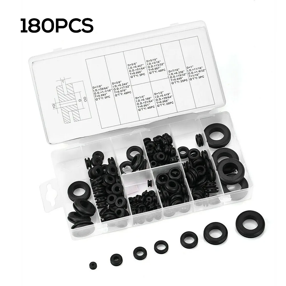 

180pcs Boxed Rubber Retaining Ring Grommet Assortment Kit Set Firewall Hole Electrical Wiring Gasket Hardware Gaskets