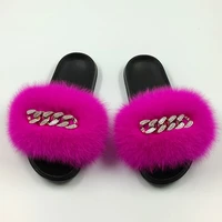 womens summer casual fluffy slippers with fur flat non slip real fox furry slide large size shoes fur sandals