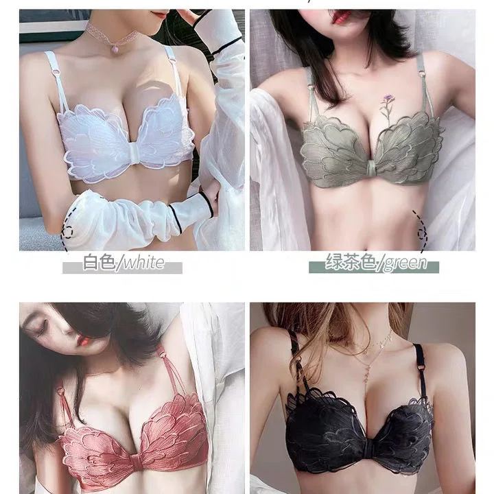 

Strapless underwear women's anti slip small chest gathered without steel ring thin girl's white bra half cup sexy suit