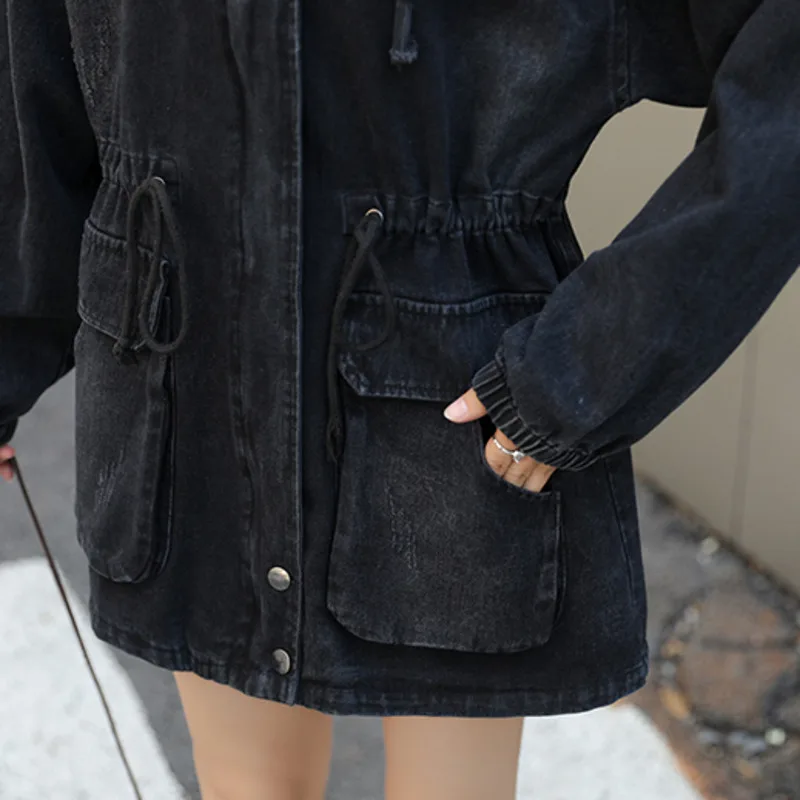 Женская Черная ветровка новинка 2021 осенняя свободная Модная Джинсовая куртка с