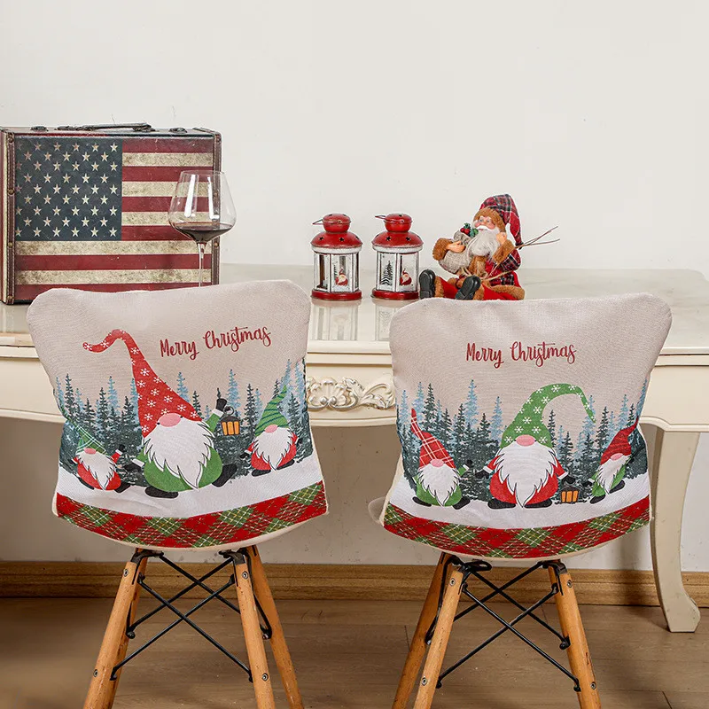 

Christmas Chair Cover Red and Green Grid Rudolph Printing Chair Cover Christmas Table Restaurant Decoration Happy New Year 2022