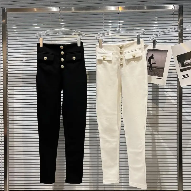 

Новинка 2021, дизайнерские брюки, модные брюки-карандаш на пуговицах в виде льва