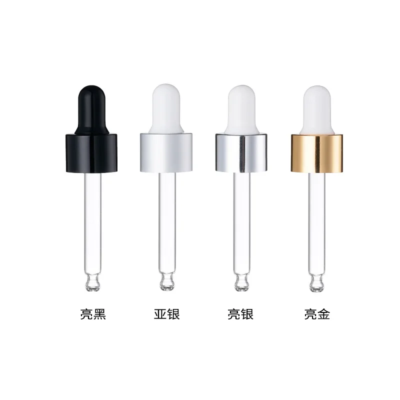Din 18/410 din 18 / 415 glass dropper with pipette smooth aluminium collar for essential oil bottles 5ml 10ml 30ml 50ml 100ml
