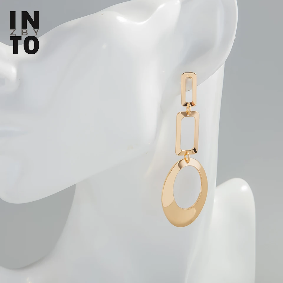 В себе геометрические свисающие серьги для женщин золотого цвета металлические