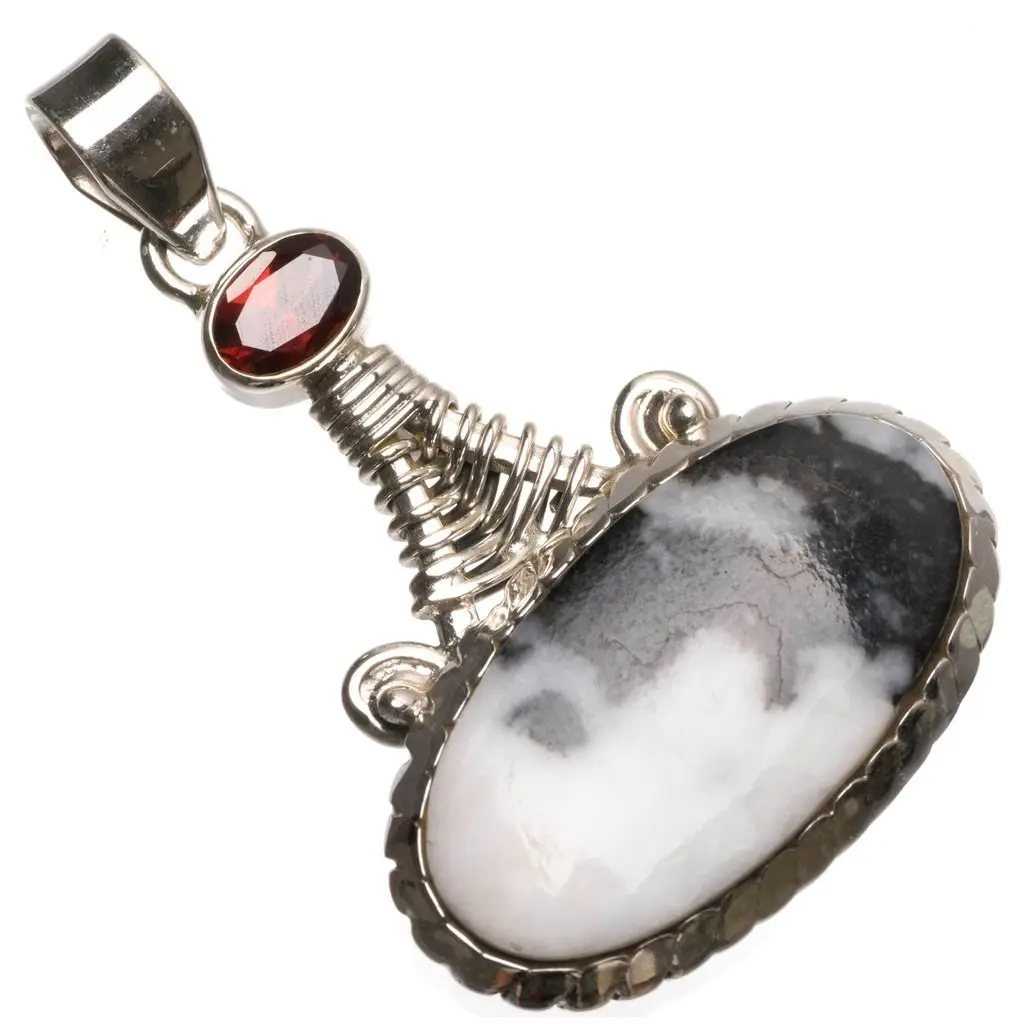 Подвеска из серебра 925 пробы в стиле бохо с натуральной яшмой и гранатом 1 3/4 дюйма
