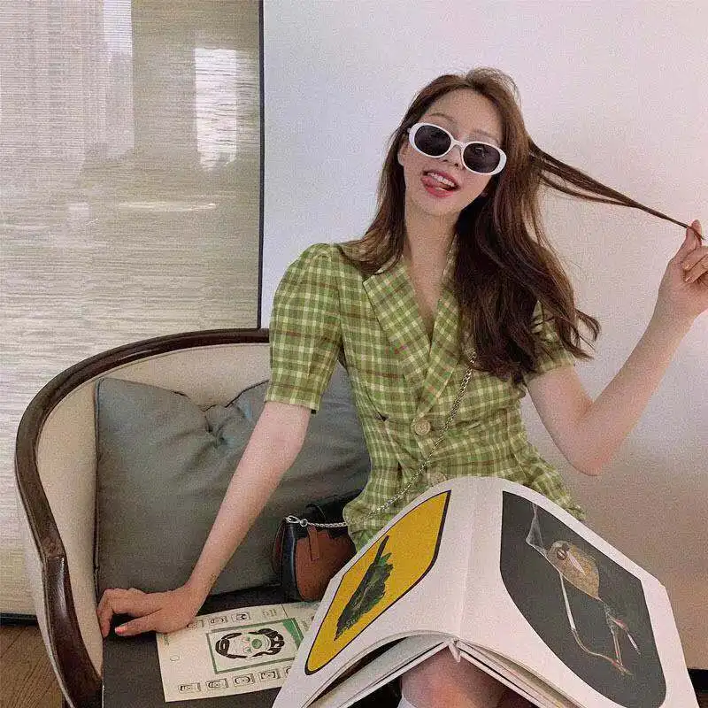 2019 новый французский женские ботильоны в ретро стиле клетчатый костюм для