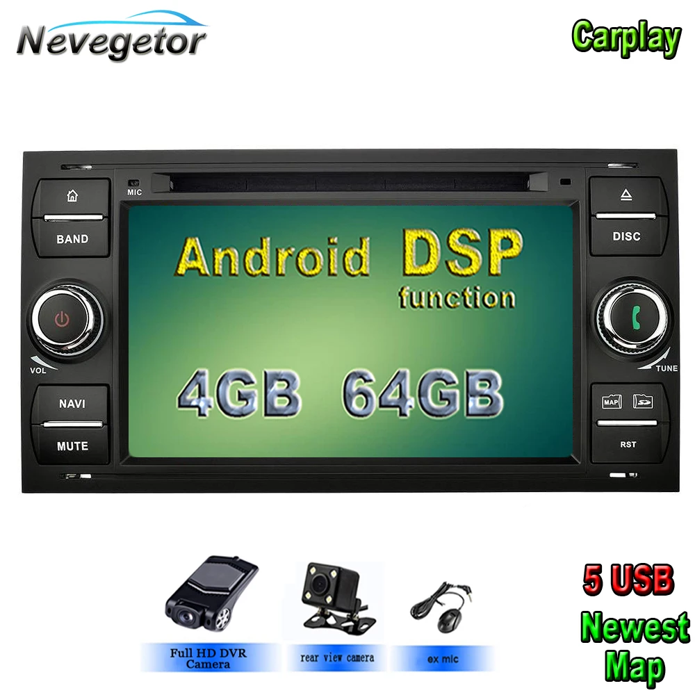 5 USB Android 10 автомобильный DVD-радиоплеер для Ford Transit Focus Connect S-MAX Kuga Mondeo GPS аудио Радио