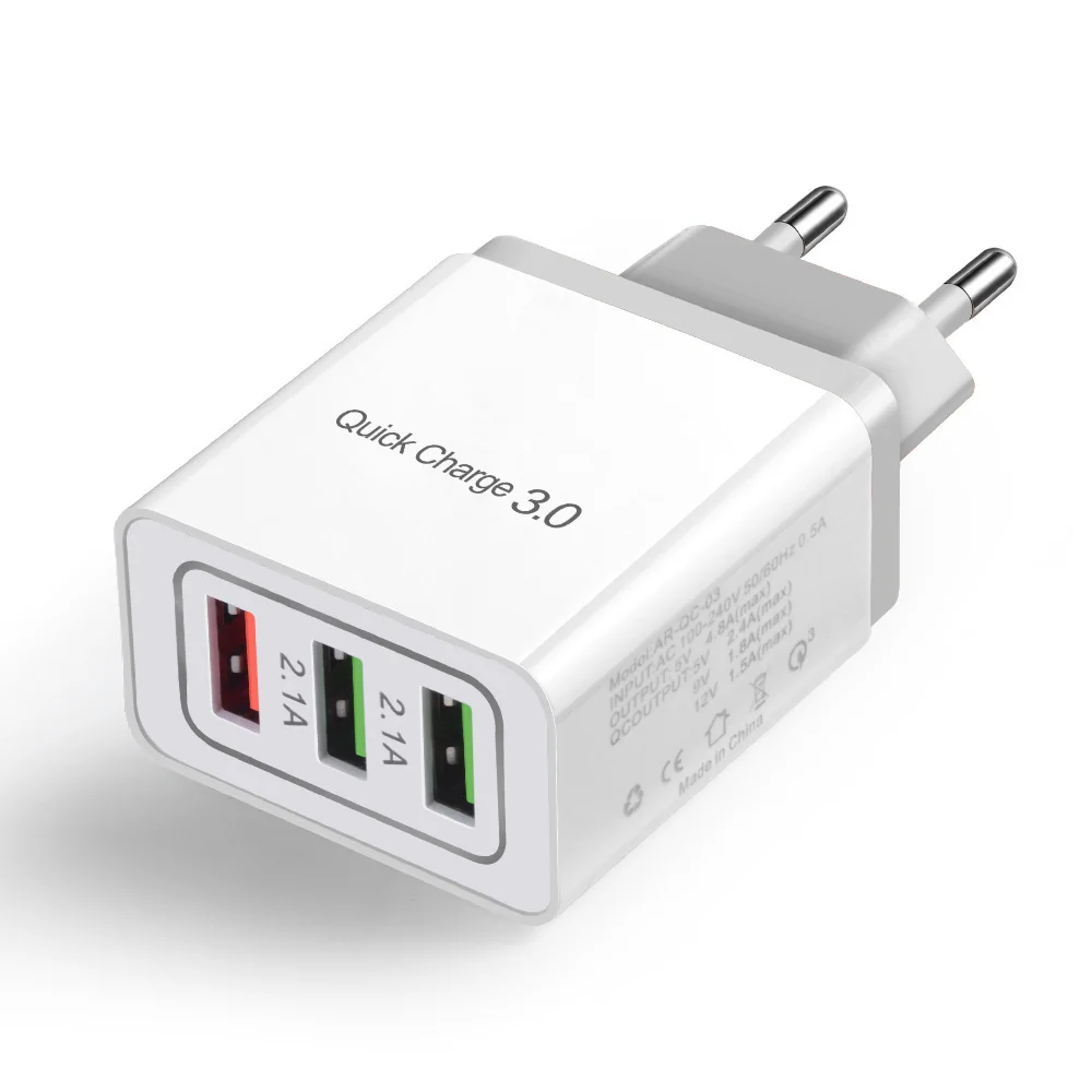 3 порта Быстрая зарядка 3,0 USB зарядное устройство 18 Вт QC3.0 Быстрая зарядка USB настенное зарядное устройство s для iPhone XS Max XR samsung зарядное устройство для мобильного телефона - Тип штекера: White