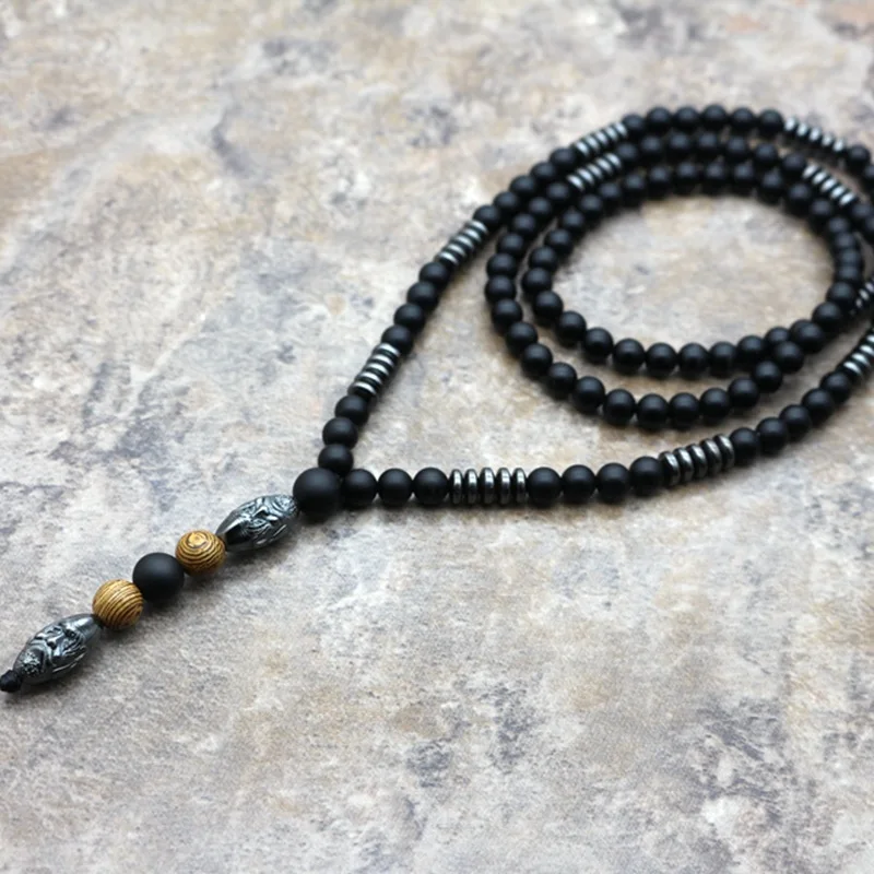 

New Design Natural Black Men's Hematite Carving Buddha Bead Pendant Necklace Fashion Jewelry Drop Shipping