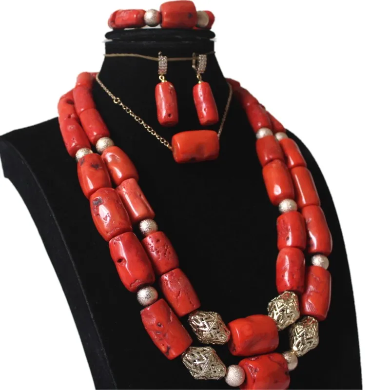 

Dudo Big African Jewellery Set 12-20mm Big Coral in The Middle 3 Layers Nigerian Wedding Beads Necklace Jewelry Set 2020