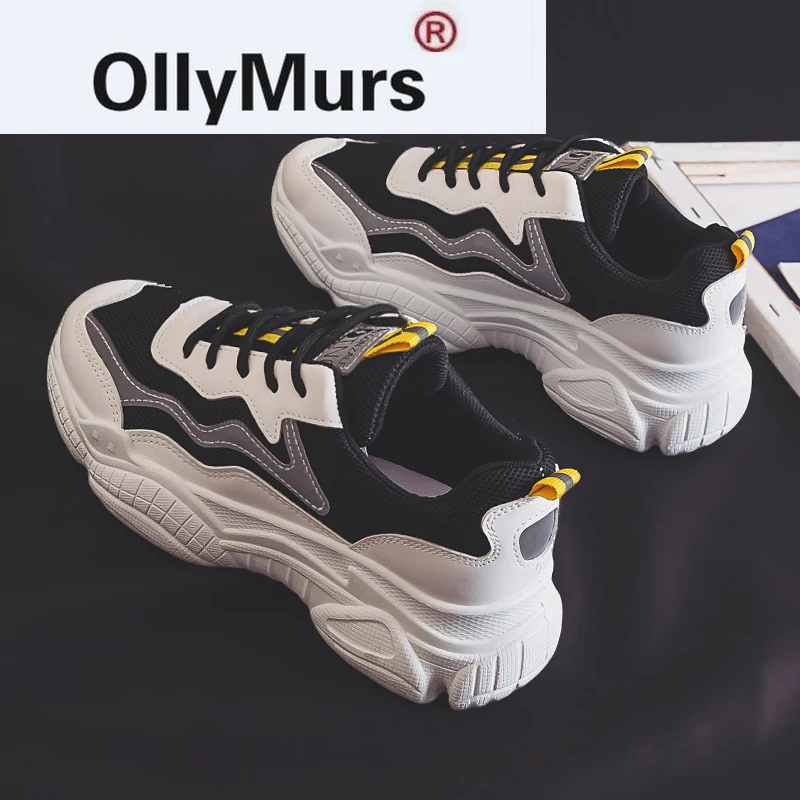 

Black sneakers Women Fashion Vulcanized Shoes Woman Designer Platform Chunky Sneakers Ladies Trainers Lace Up Spring Female Flat