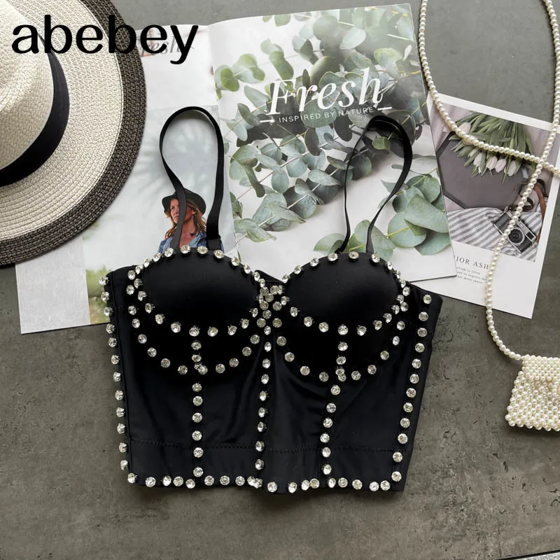 Женский шикарный кроп топ на бретелях с бриллиантами дизайнерские сетчатые