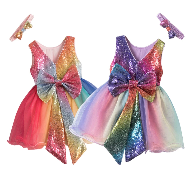 

Gradient Sequined Unicorn Girls Dress Summer Sleeveless Kids Dresses for Girls Princess Party Rainbow Ball Gown Children Clothes