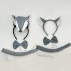 Плюшевый 3D ободок с животными для мальчиков и взрослых и детей, волк, лиса, повязка на голову, галстук-бабочка, хвост, костюм, реквизит для вечерние ринки, Рождество, Пасха, День Св. Валентина