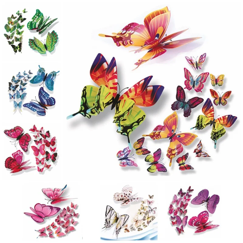 12 шт. в упаковке 3D искусственные наклейки на стену с бабочка красивая
