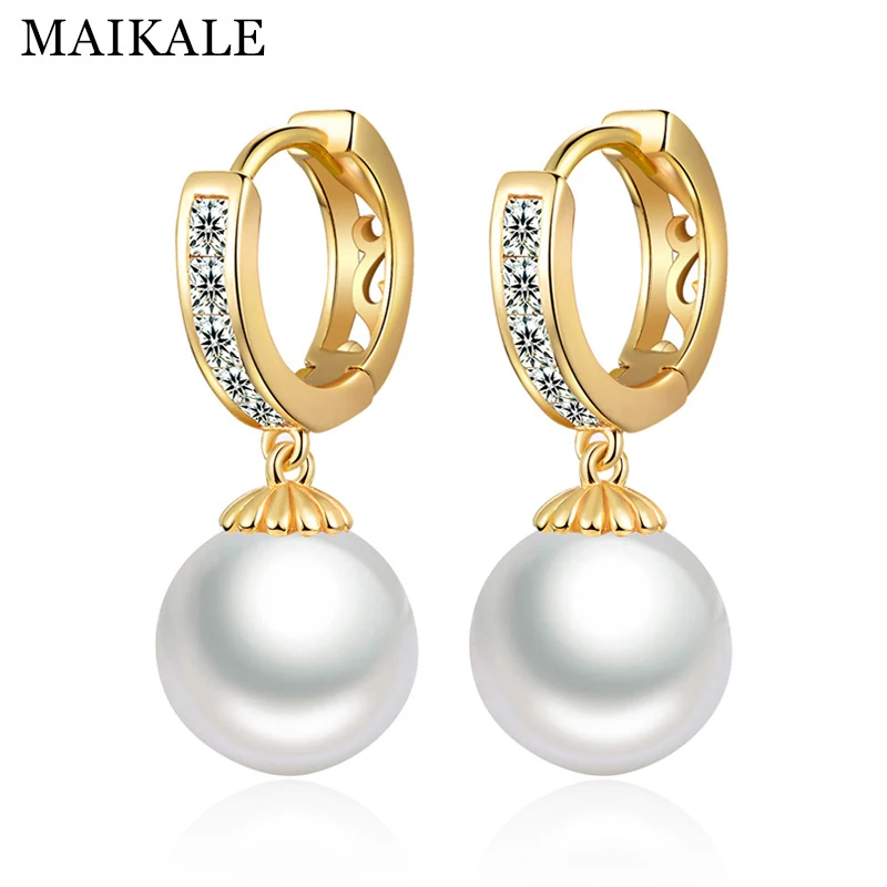 MAIKALE, золотые, серебристые, жемчужные серьги-капли для женщин, Круглый Круг, CZ, кубический цирконий, серьги с жемчугом, Женские Ювелирные изделия, подарки