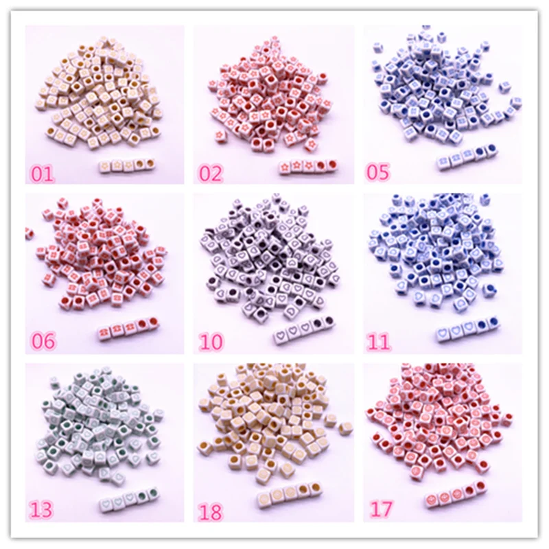 

NEW 50pcs/lot 7mm Love/Stars Alphabet Letter Acrylic Cube Beads for Jewelry Making DIY Bracelet Accessories