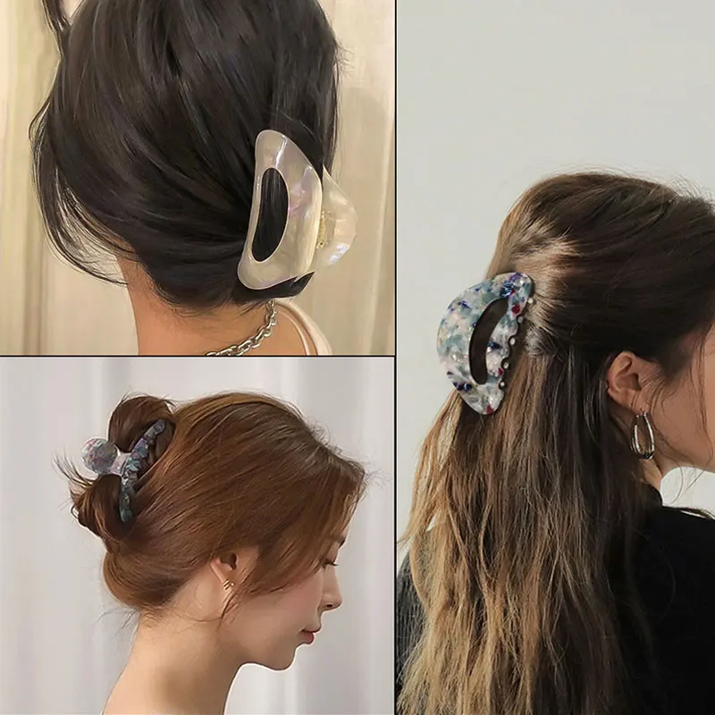 Acetate Hair Claw Geometric Clip Hairpin Ponytail Holder Barrette Accessories Semicircle Thin Long Headwear |