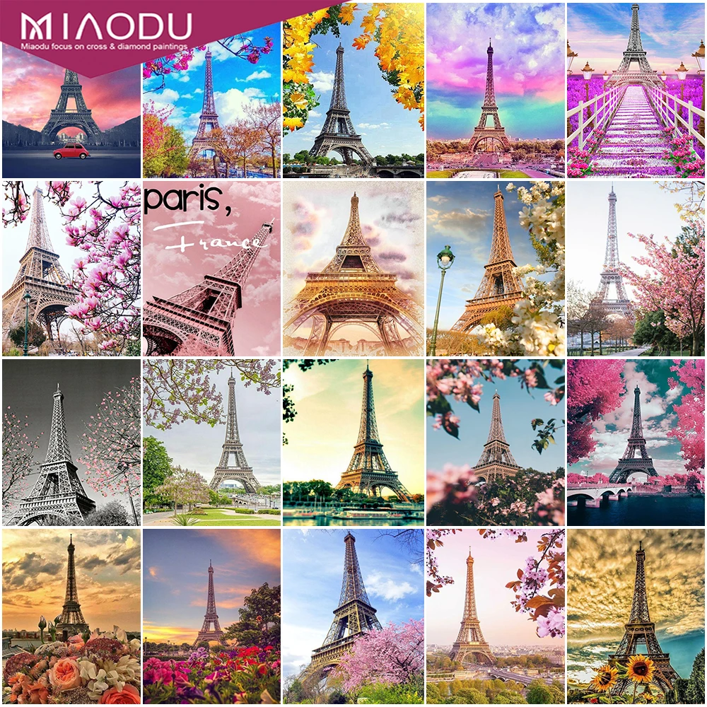 

Miaodu 5D Diamond Painting Landscape Kit Paris Tower Scenery Round Drill Diamond Embroidery Rhinestone Pictures Home Decor