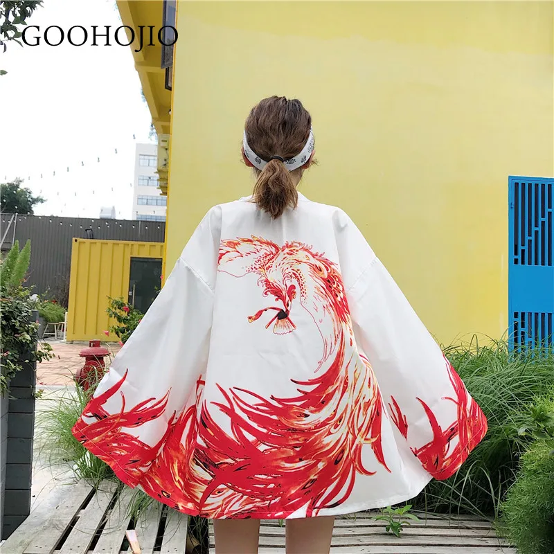 

GOOHOJIO 2021 New Spring and Autumn Fashionable Shirts Women Phoenix Oversized Retro Women Shirts Loose Vintage Shirt for Couple