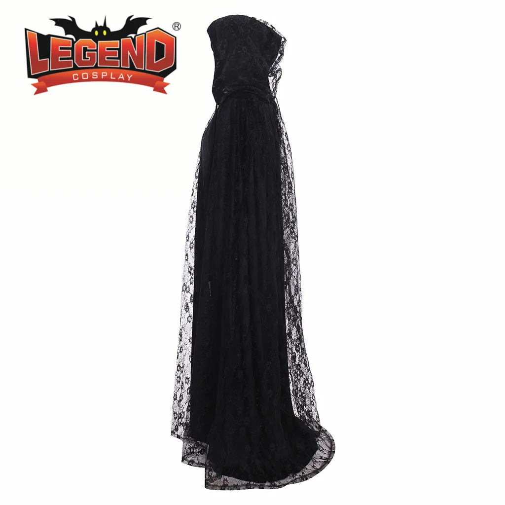 Женская Длинная накидка плащ с капюшоном женская ведьмы в стиле стимпанк черное