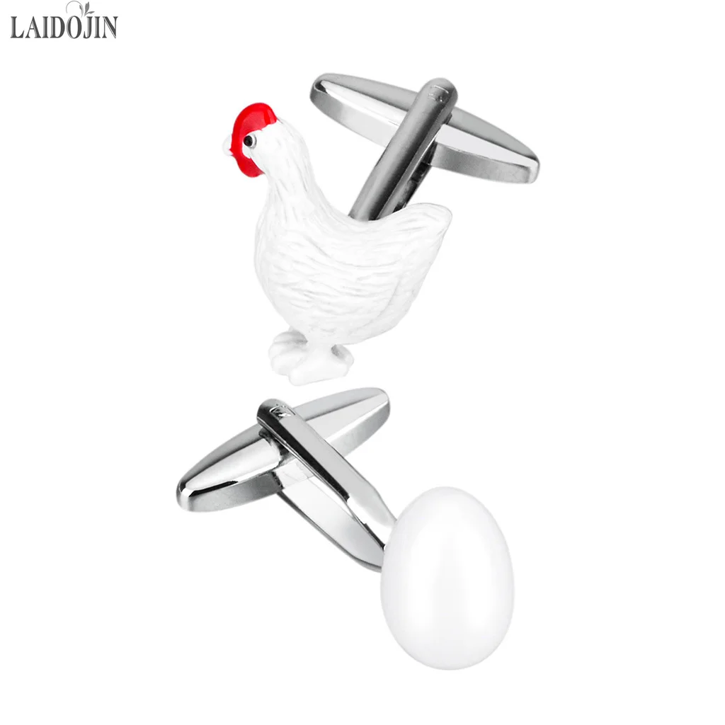 LAIDOJIN Novelty hen Cufflinks for Mens Suit Shirt Accessories High Quality White Enamel Cuff links Husband Gift Male Jewelry