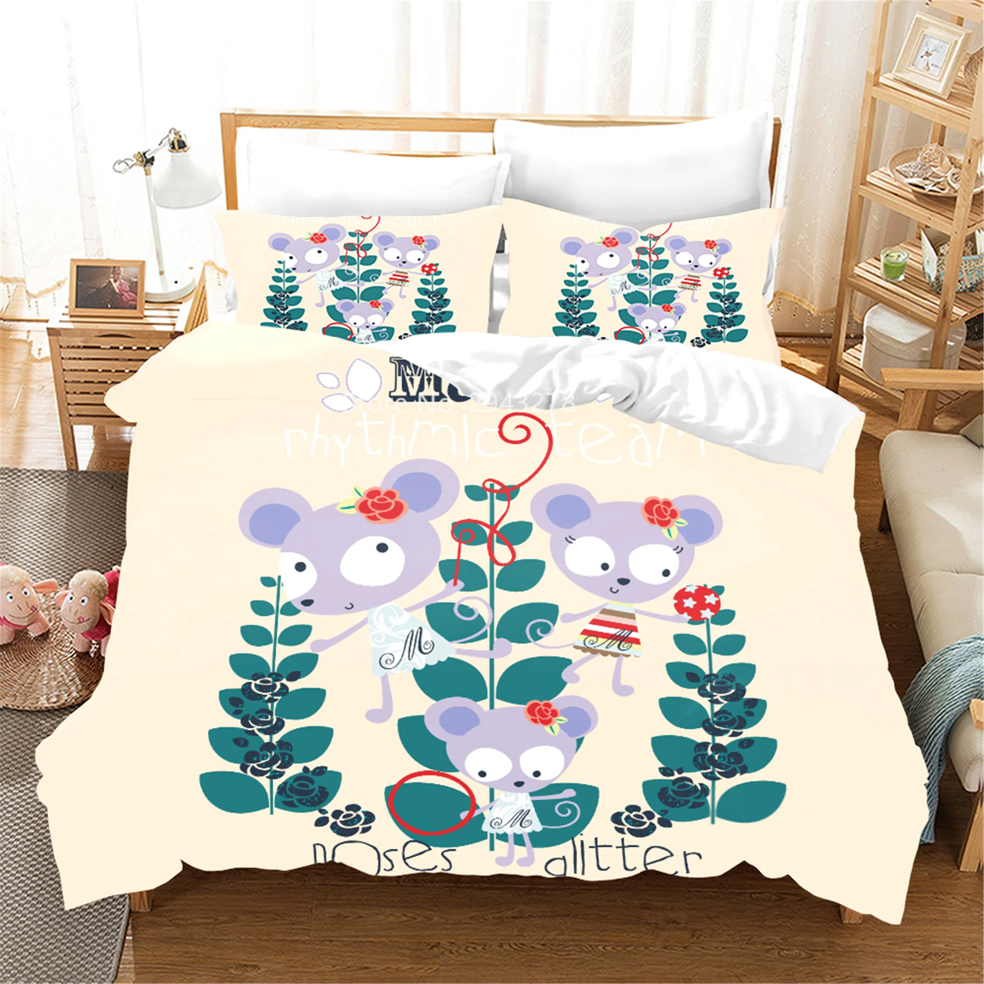 

Home Textile Cartoon Cute Style Yellow Duck Bunny Color Print Children Bedroom Decoration Duvet Bed Cover Pillowcase Bedding
