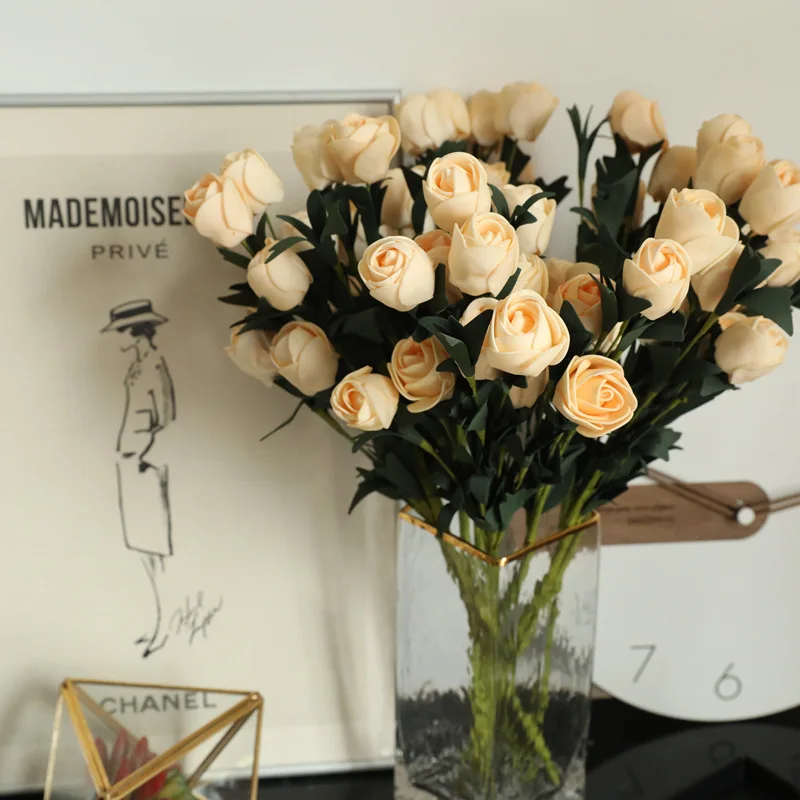 6 головок мини PU Тюльпан искусственный цветок Настоящее прикосновение букет