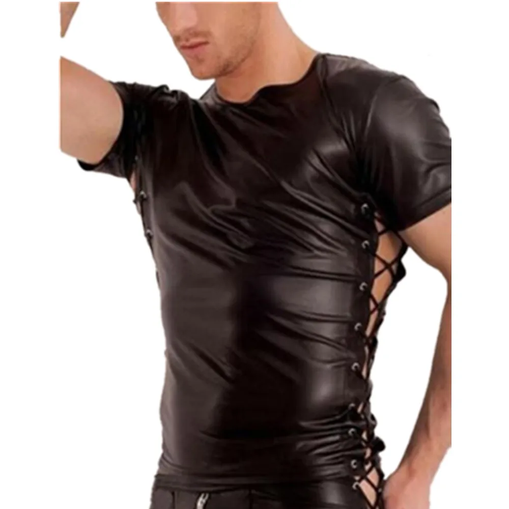 S XXL модные черные искусственная кожа для мужчин сзади на шнуровке сексуальное