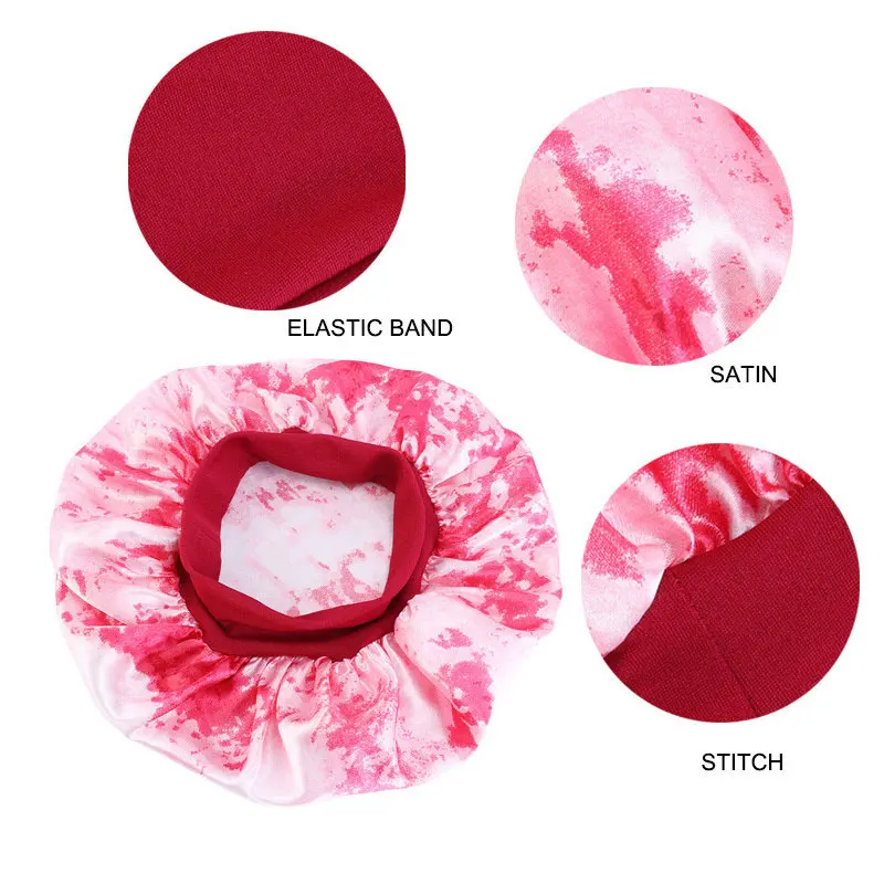 

Tie dye Silk Night Hat Head Cover Night Cap Curly Bonnet Hat Hair Wrap Headwrap Round Sleep Cap Makeup Bathing Head Accessories