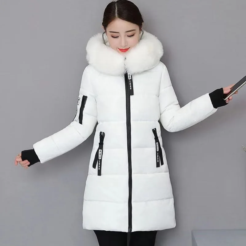 

Winter Cotton-padded Jacket Women's Large Fur Collar Slim Fit Cotton-padded Mid-length Large Size Cotton-padded Jacket Fashion