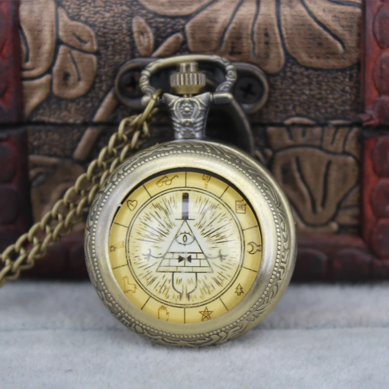 

Eye of Providence Weird Town Triangle Devil Quartz Pocket Watch Gravity Bill Cipher Fall Time Gem Necklace Pendant Clock Gifts