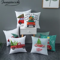 fuwatacchi merry christmas pillow cover red car cushion covers polyester home sofa chair decorative happy new year pillows case