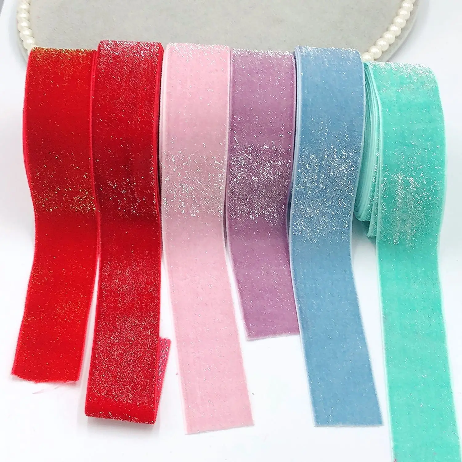 

5meter/lot 10mm 25mm 38mm Width Glitter Velvet Ribbon Webbing Strap For Strap Gift Deco Hairbow Handmade