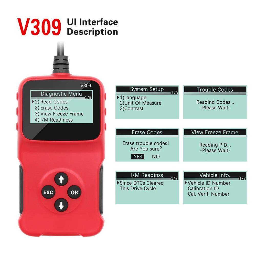 

Считыватель кодов V309 Считывание/очистка кода неисправности I/M DTC OBD2 считыватель кодов OBDII / EOBD USB OBD 2 OBD2 автомобильный диагностический сканер ...