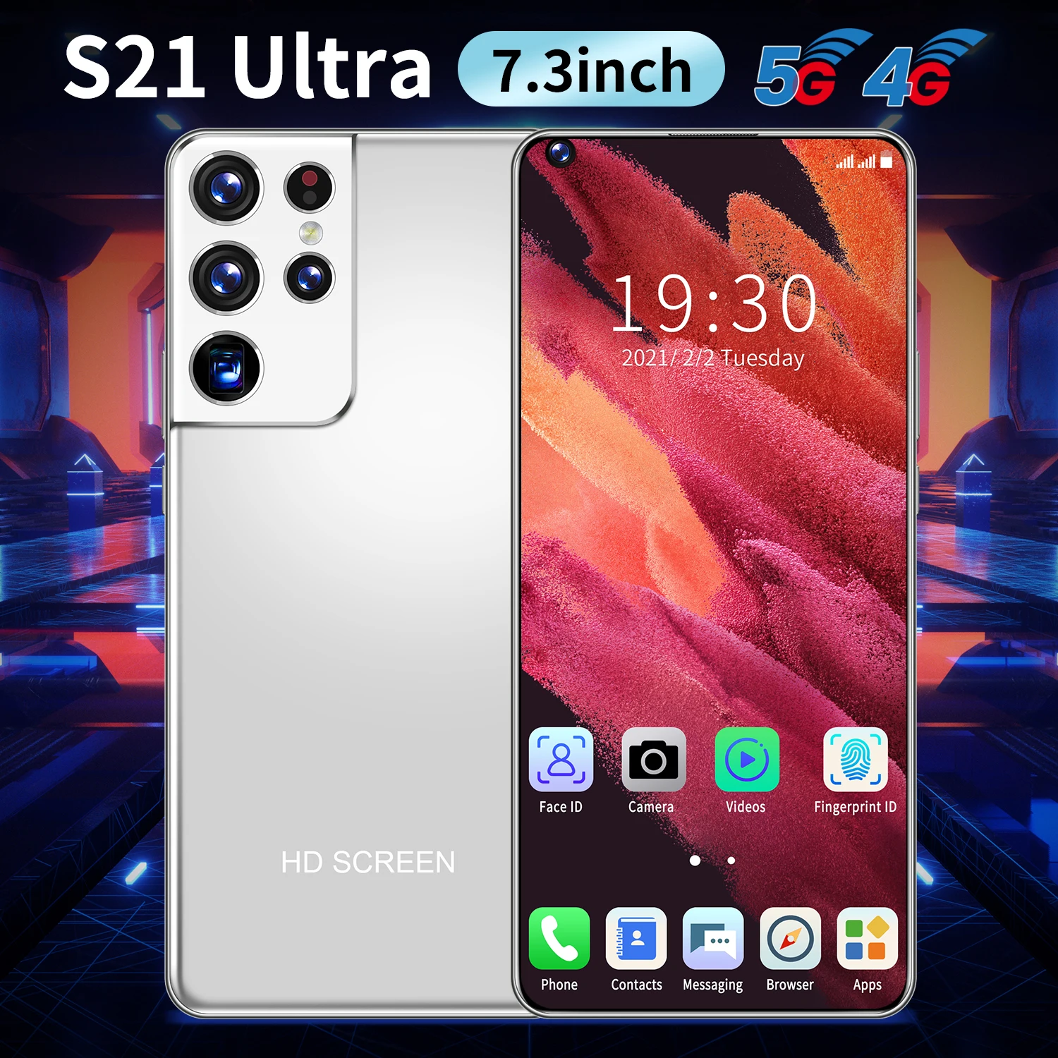 

Galax 4G 5G S21Utra Free Ship 6800mAh Smartphone Network 24+48MP 12+512GB Face ID 7.3"HD Full Screen Cellphone Dual SIM Phone