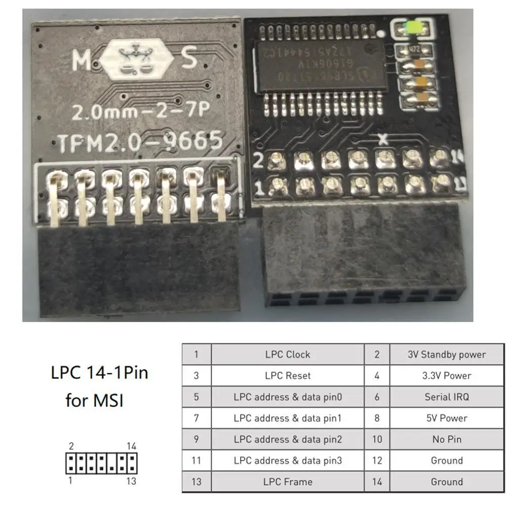Модуль безопасности шифрования LPC TPM 2 0 удаленная карта модуль 12pin 14pin 18pin TPM2.0 для MSI