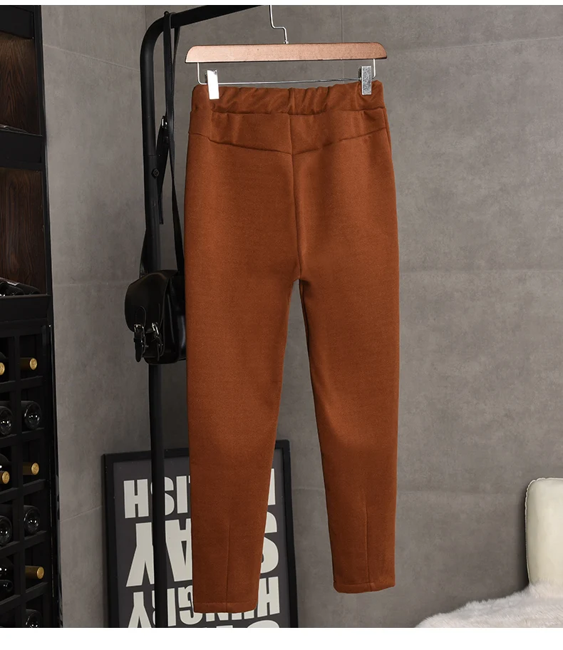 Женские однотонные брюки со средней талией 2020 толстые шерстяные модные черные