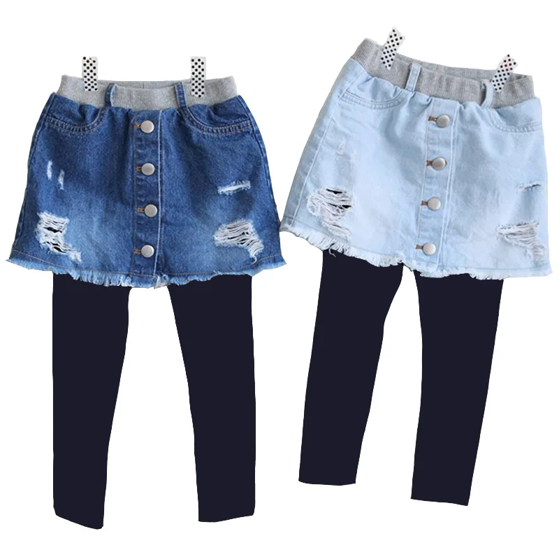 

Infantil Para Girl Autumn Bottomwear Denim Skirts Pants Two Pieces Leggins With Skirt Carters Legging Fille Leggings